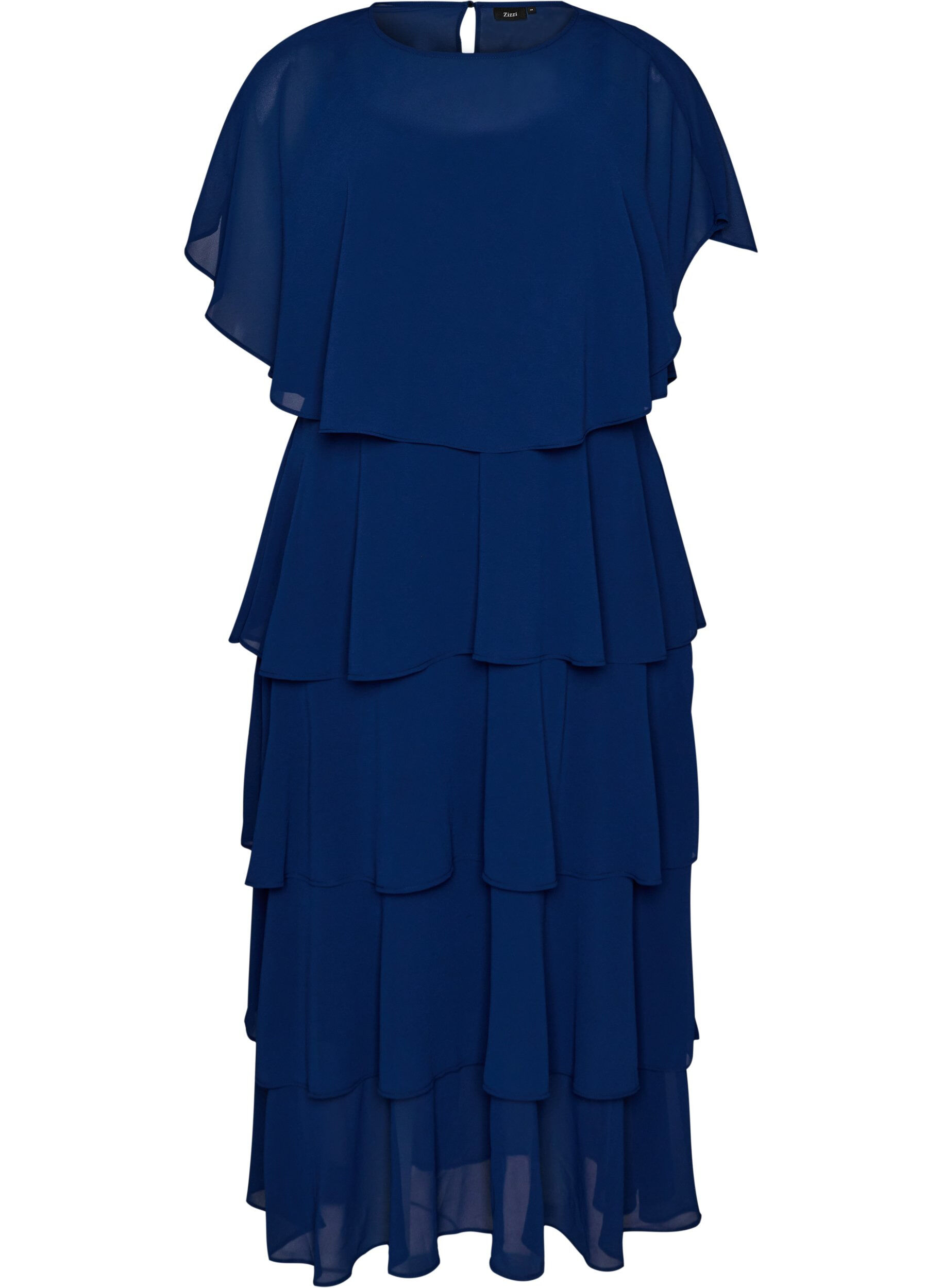 Zizzifashion Maxi dress with ruffle layers and detachable cape, Blue, Packshot image number 0