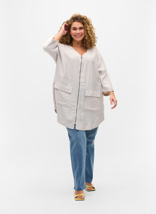 Tunic with v-neck and 3/4-length sleeves, Birch, Model image number 2
