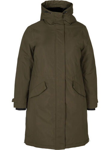 Waterproof winter jacket with a hood and pockets, Forest Night, Packshot image number 0