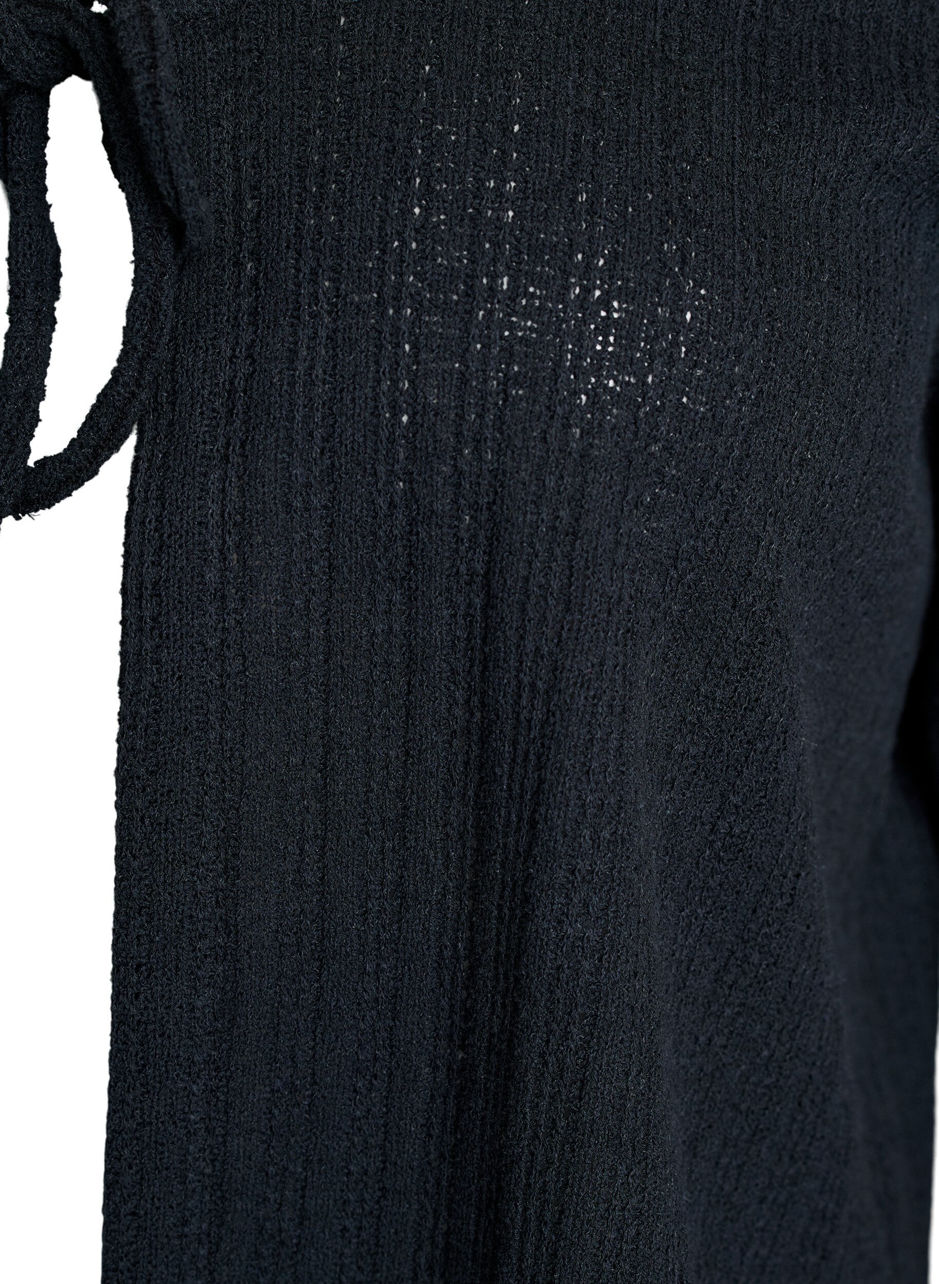 Zizzifashion Jersey cardigan with texture and tie front, Black, Packshot image number 2