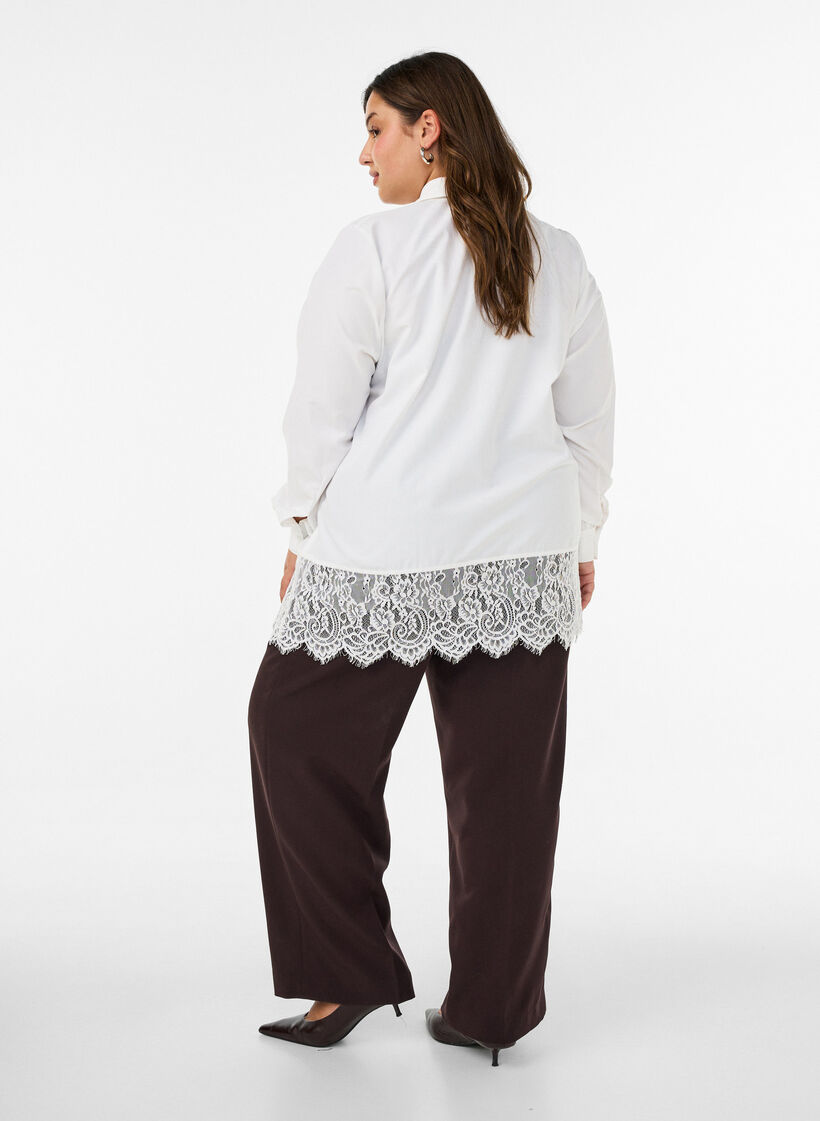 Loose shirt with a wide lace trim, White, Model image number 2