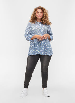 Printed shirt with 3/4 sleeves, Dusty Blue Dot, Model image number 2