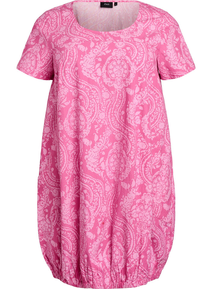 Short-sleeved cotton dress with print, Pink, Packshot image number 0