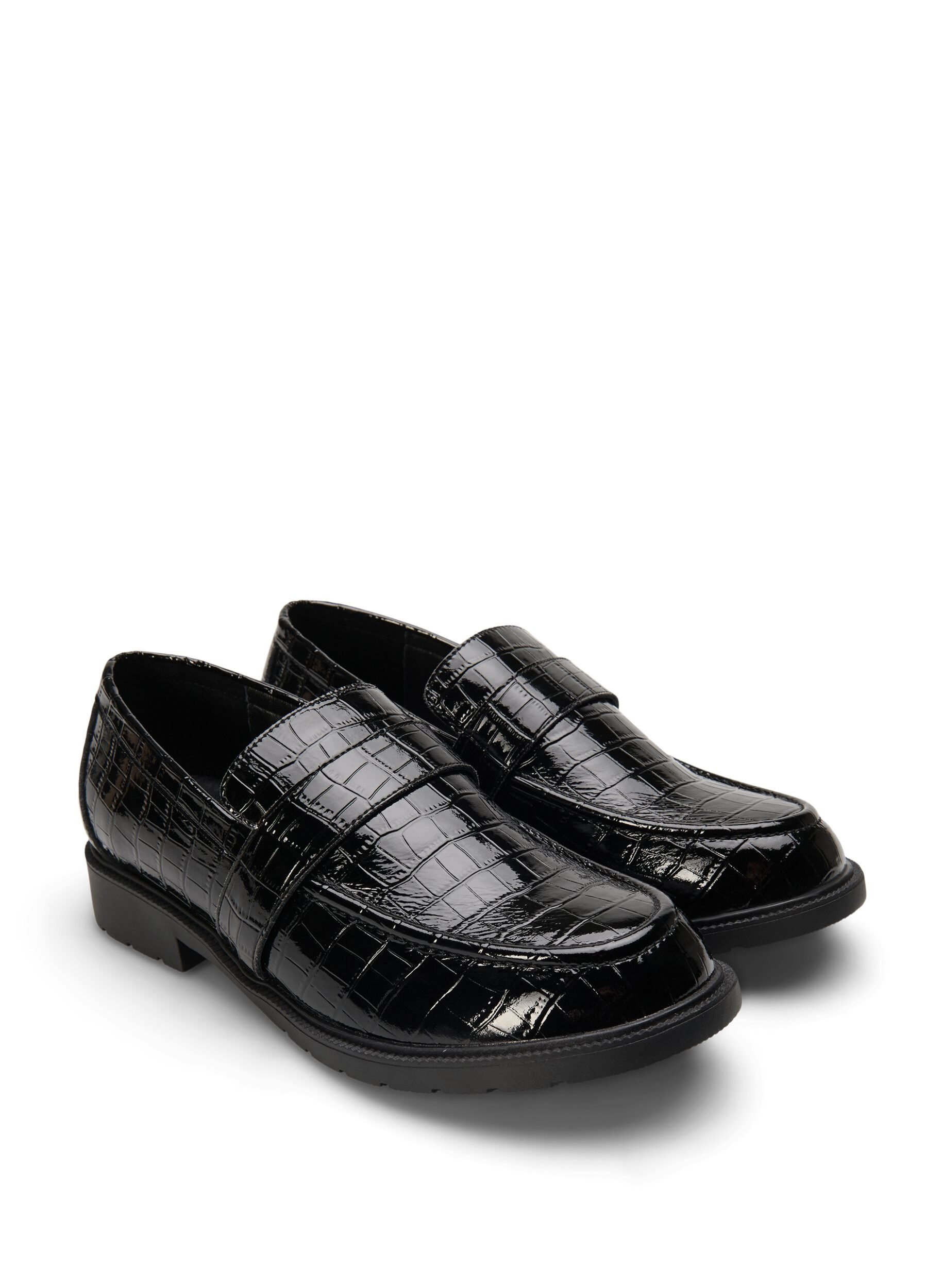 Zizzifashion Wide fit croco loafers in leather, Black, Packshot image number 1