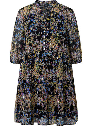 Tunic with floral print and lurex, Black/Vibrant Flower, Packshot image number 0