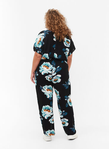 	 Viscose trousers with drawstring, Black Big Flower, Model image number 1