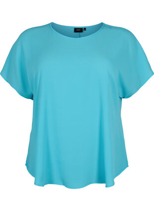 Blouse with short sleeves and a round neckline, Blue Atoll, Packshot image number 0