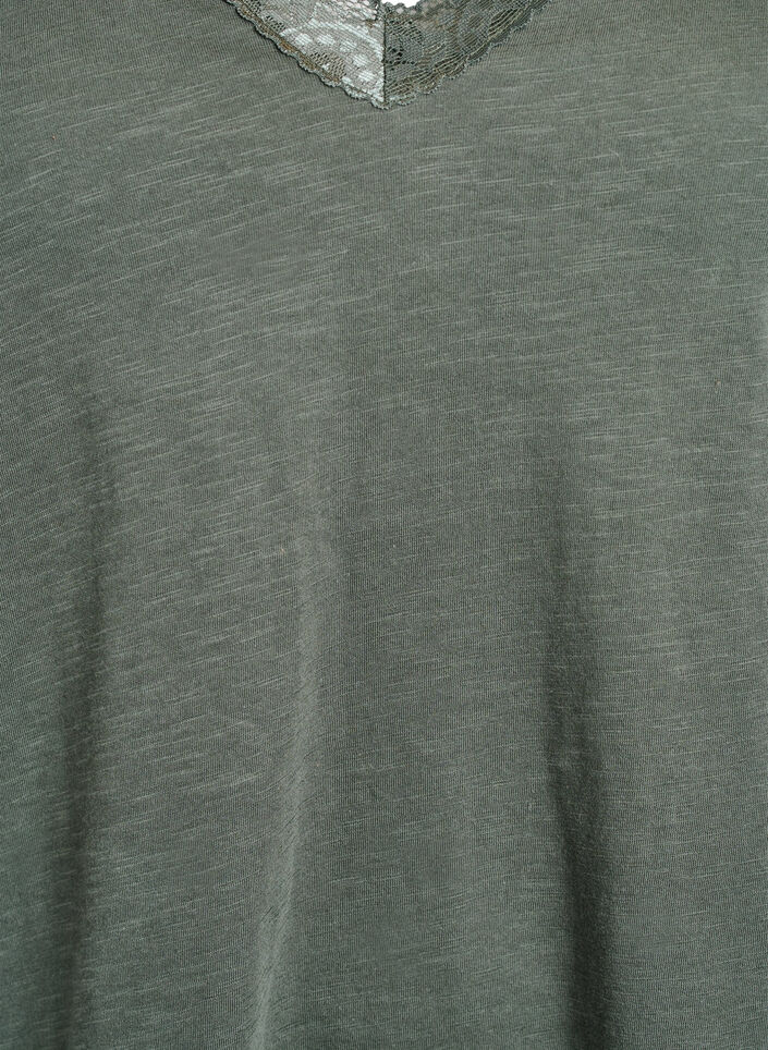 T-shirt with lace trim, Green, Packshot image number 2