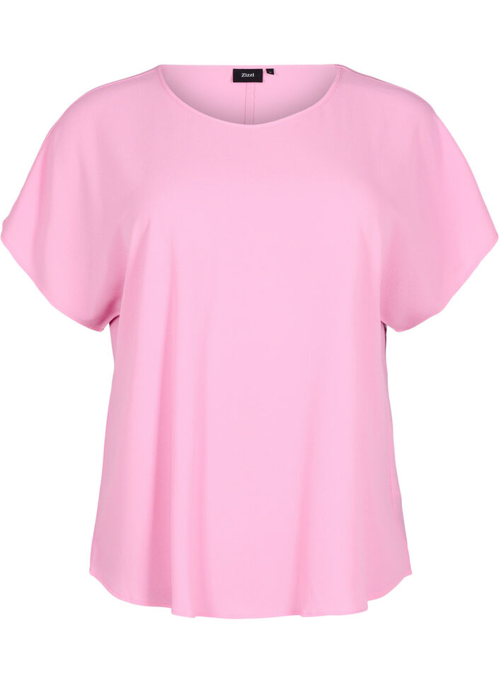 Blouse with short sleeves and a round neckline, Pink, Packshot image number 0