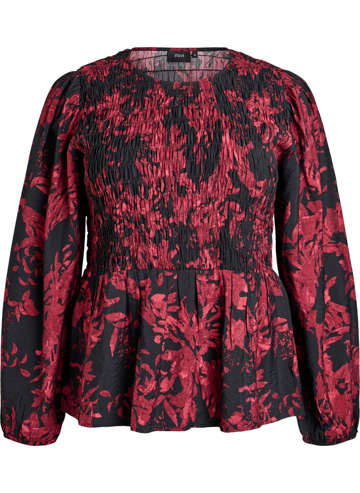 Blouse with smock and long sleeves, Black, Packshot image number 0