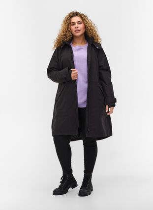 Waterproof jacket with detachable hood, Black, Model image number 2