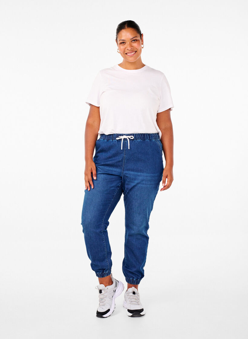 Denim joggers with pockets, Blue, Model image number 0