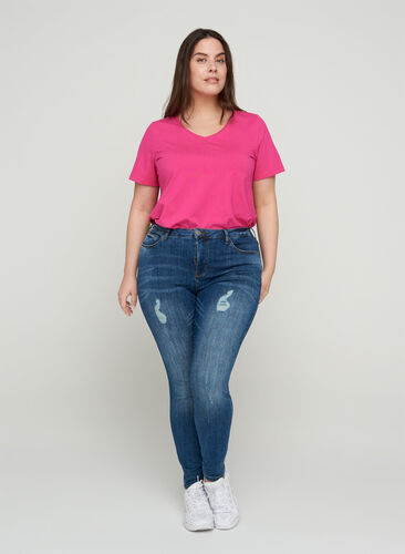 Amy jeans with wear details, Blue denim, Model image number 0