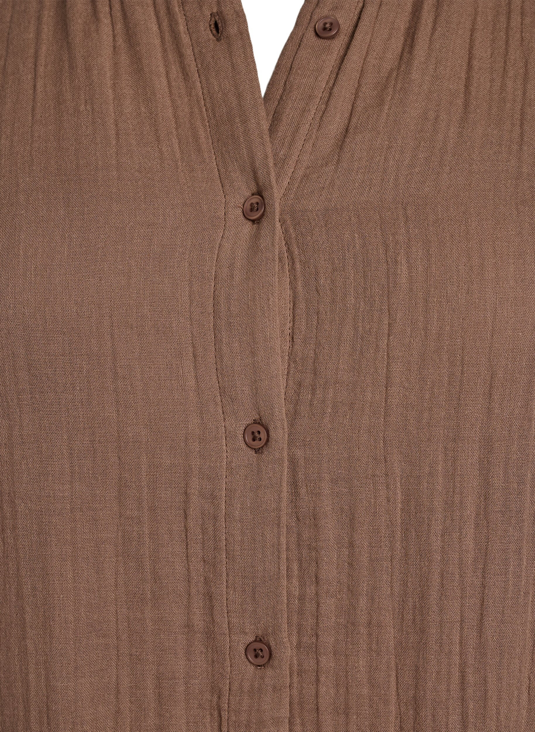 Zizzifashion Long cotton muslin shirt, Brown, Packshot image number 2