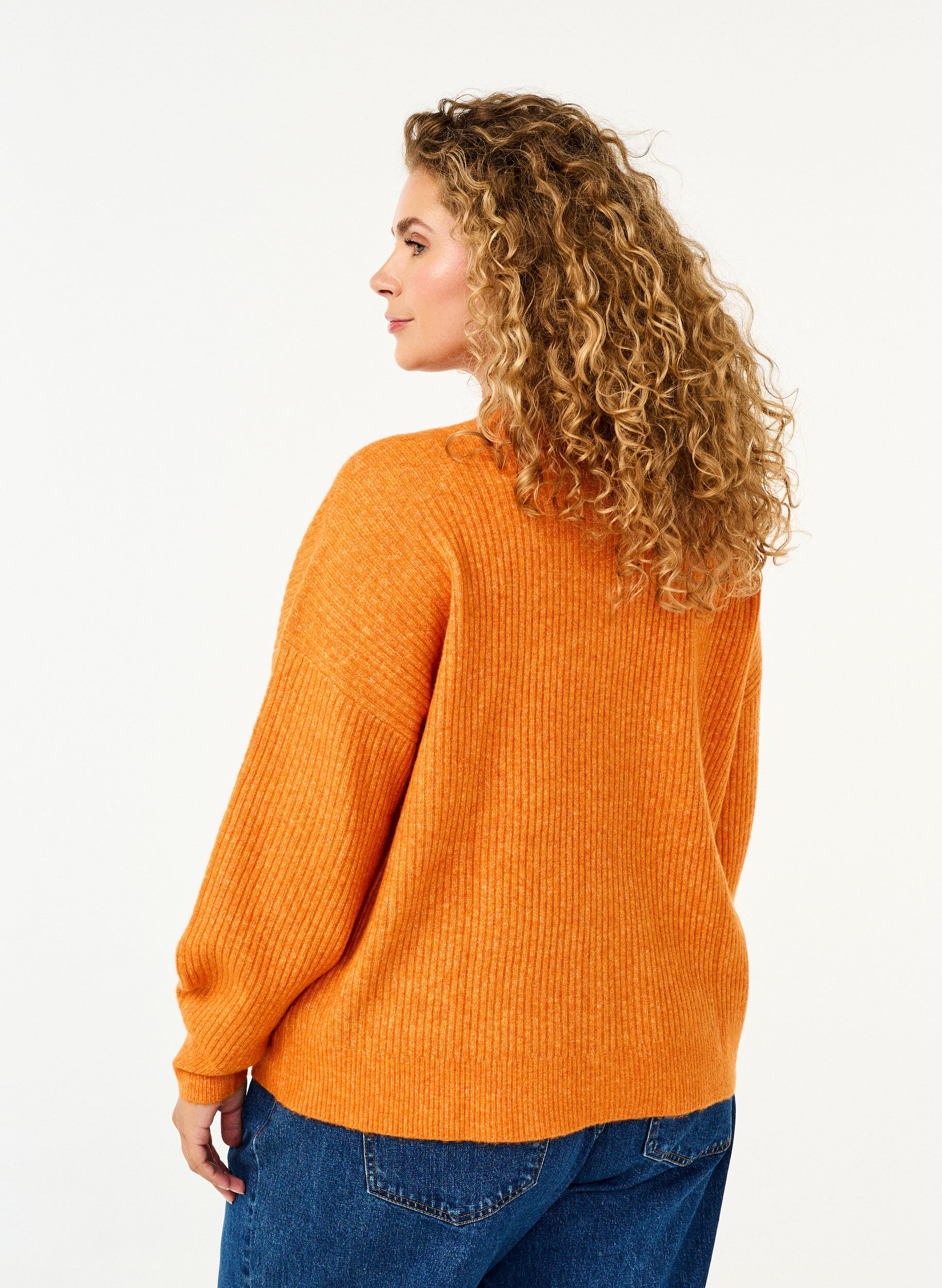 Zizzifashion Rib knit cardigan with buttons, Orange, Model image number 2