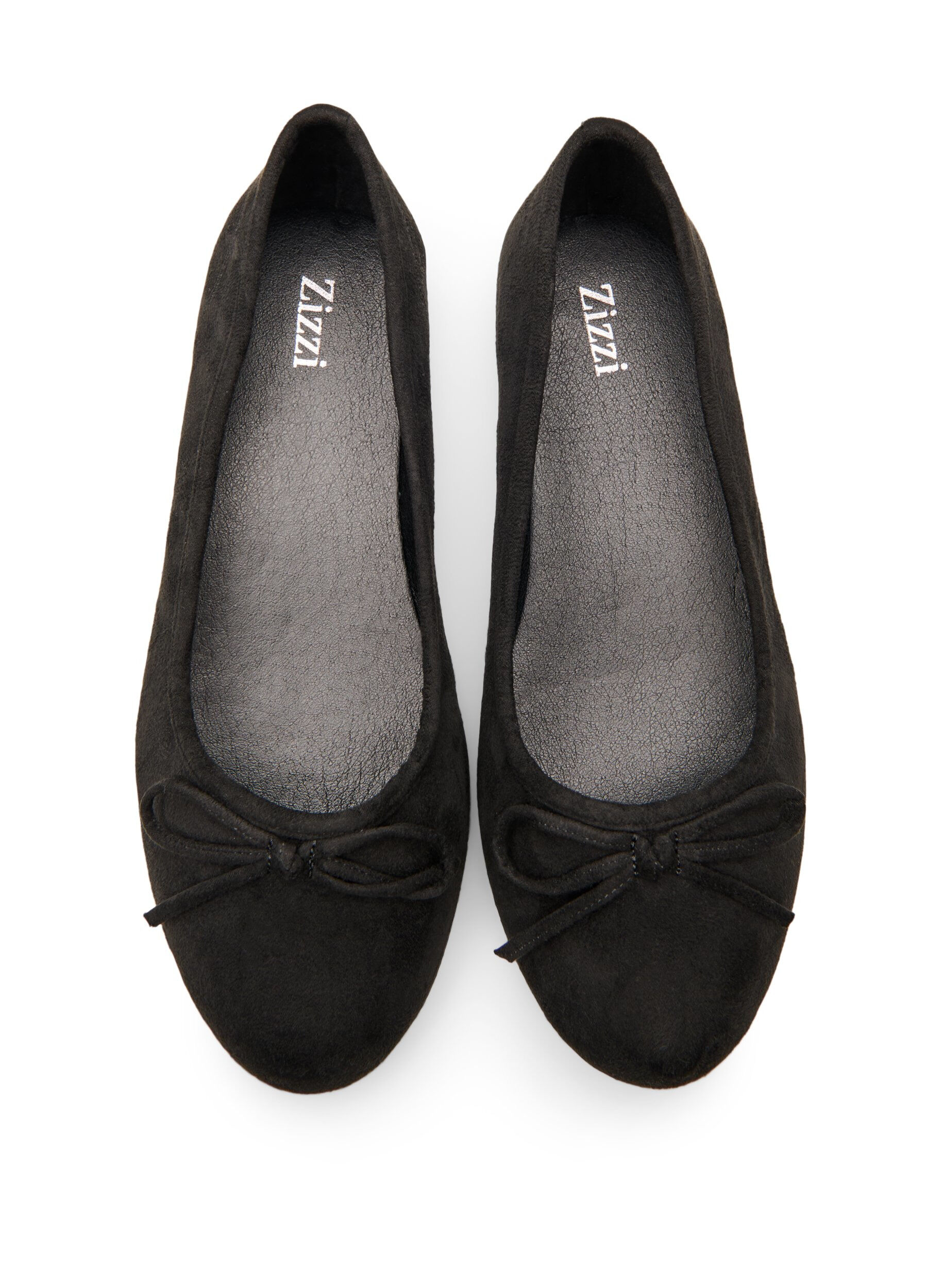 Zizzifashion Wide fit - Faux suede ballerina with bow, Black, Packshot image number 2