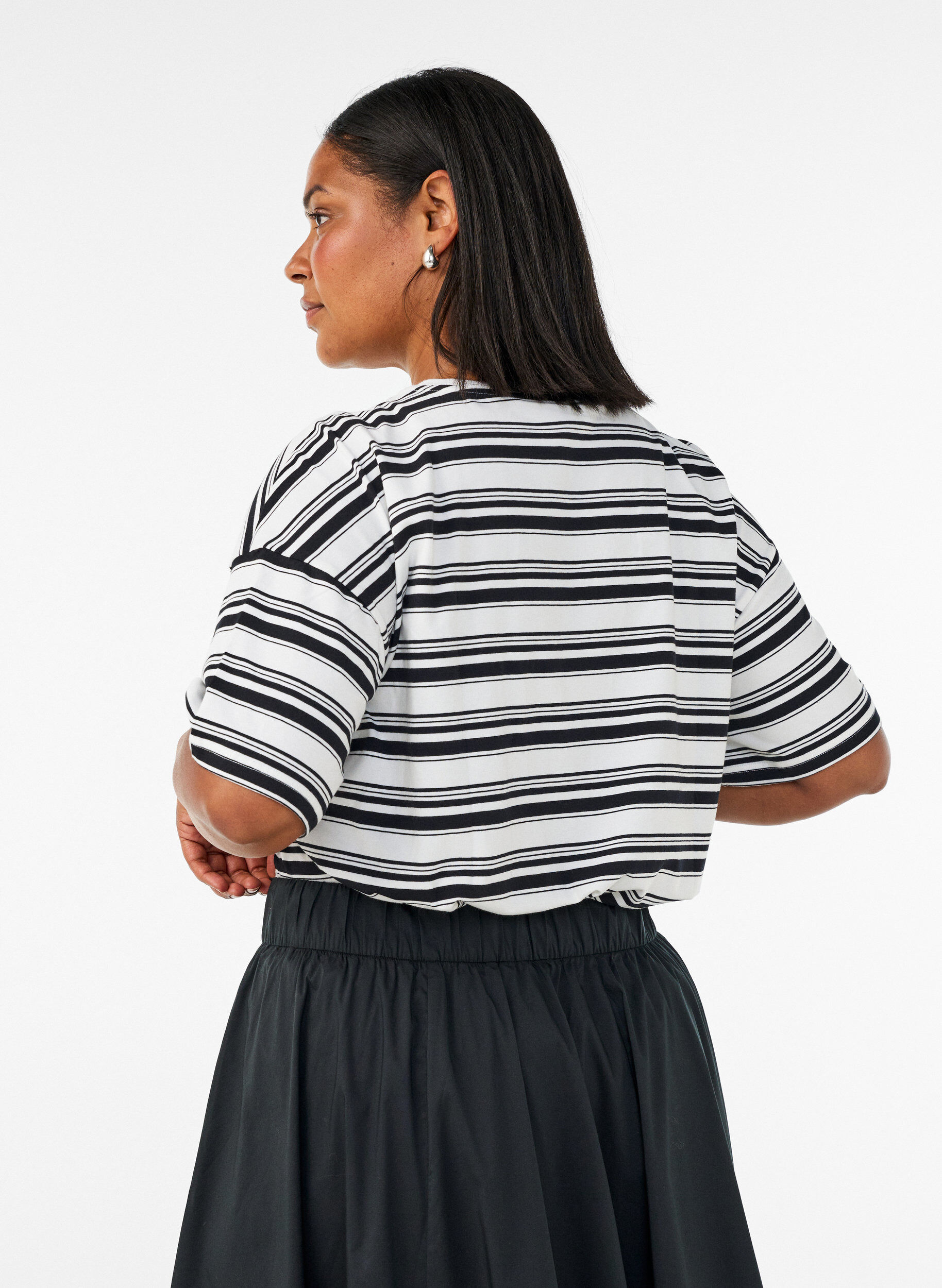ZizzifashionBoxy T-shirt with striped pattern, Black, Model image number 2