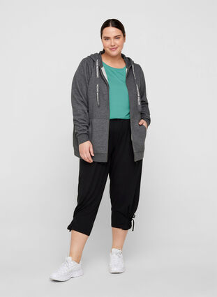 Sweat cardigan with zipper and hood, Dark Grey Melange, Model image number 2