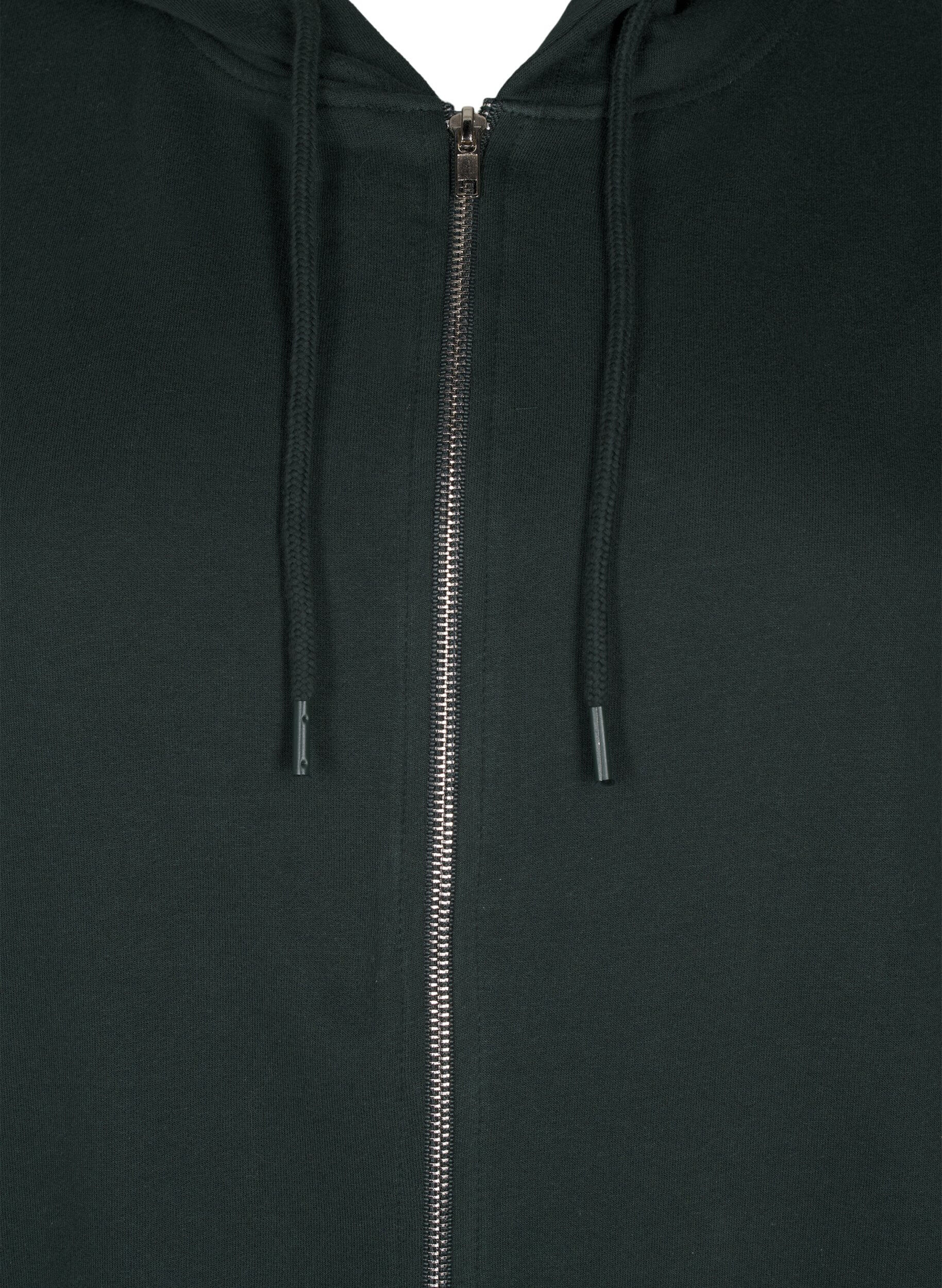 Zizzifashion Long cotton sweat cardigan with hood, Green, Packshot image number 2