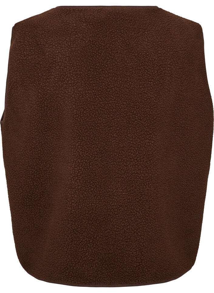 Teddy gilet with buttons and pockets, Brown, Packshot image number 1