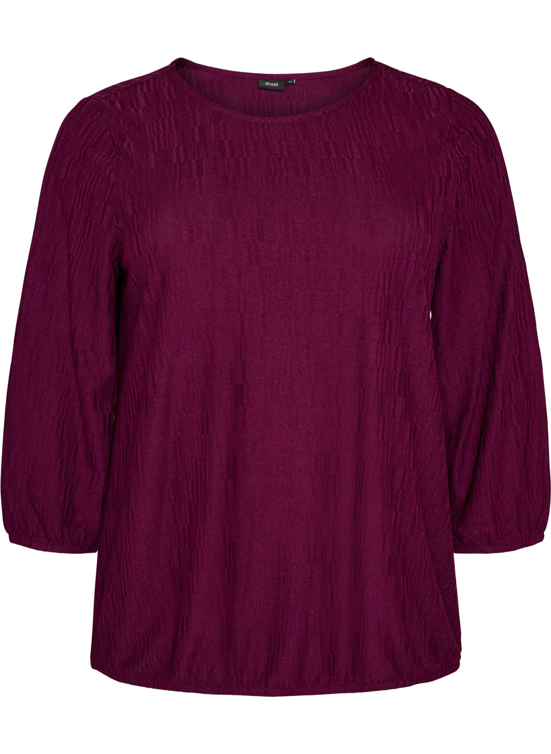ZizzifashionBlouse with texture and 3/4 sleeves, Purple, Packshot image number 0