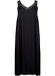 Midi-length strap dress in viscose with lace, Black, Packshot image number 0
