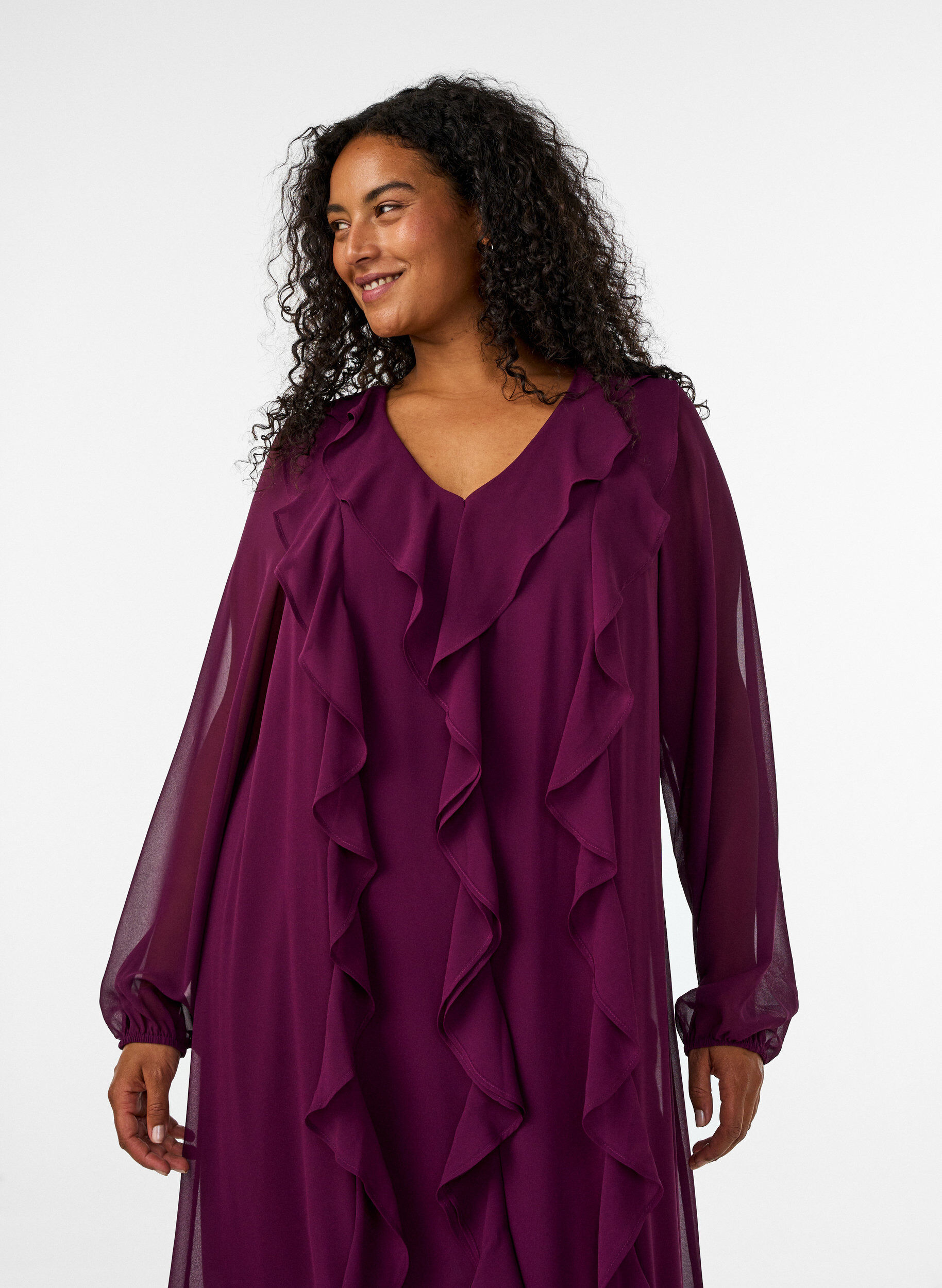 ZizzifashionParty dress with ruffle details and V-neck, Red, Model image number 2