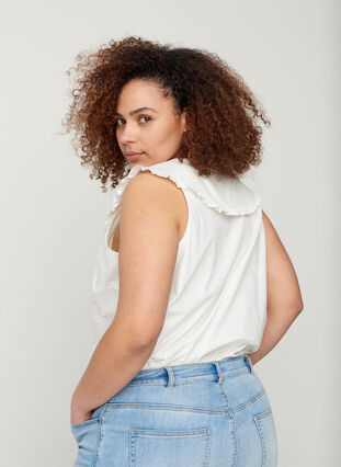 Sleeveless shirt with a large collar, Bright White, Model image number 1