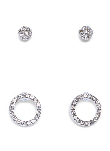 2-pack silver-toned earrings with stones, Silver, Packshot image number 0