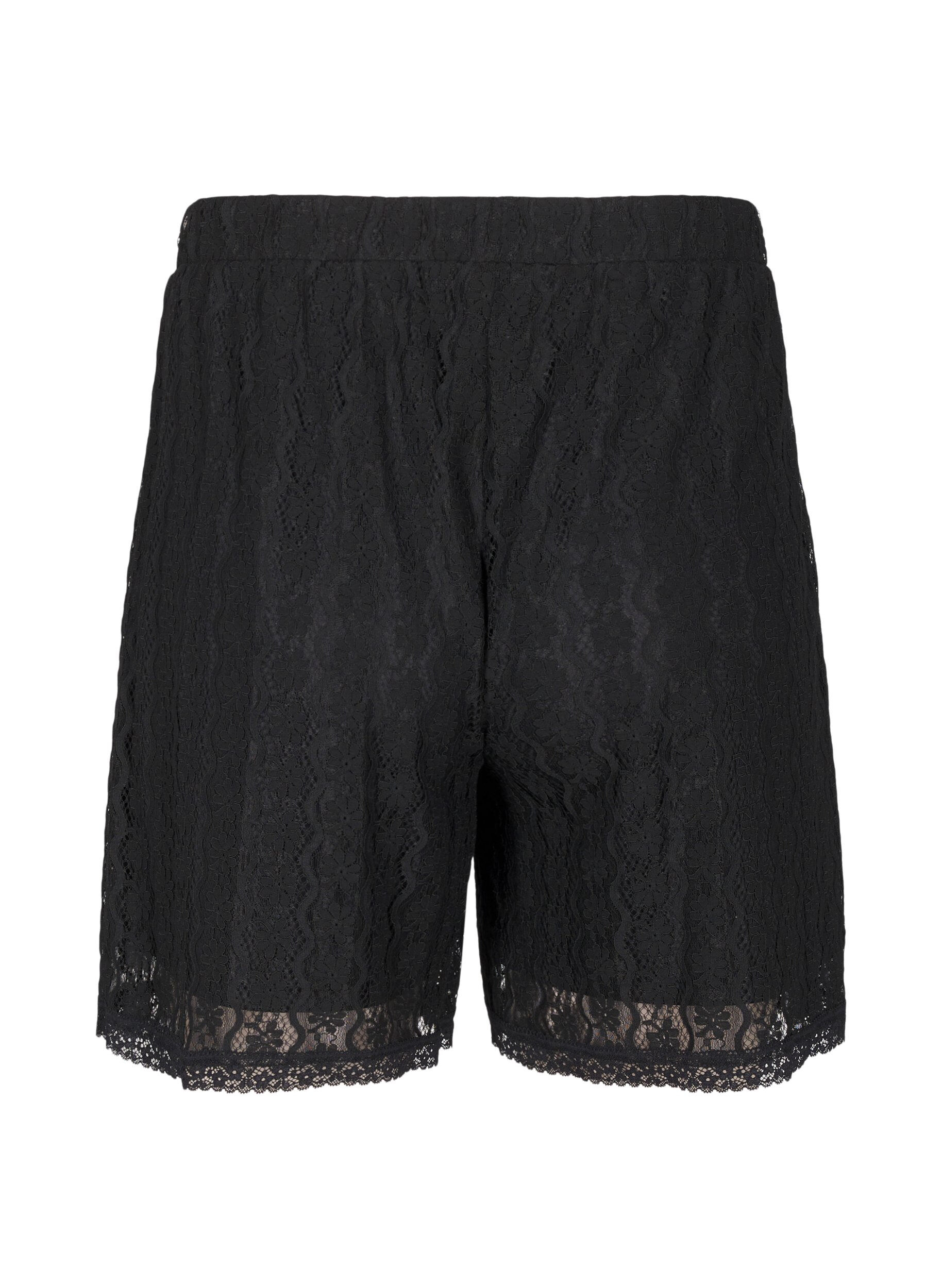 Zizzifashion High-waisted lace shorts, Black, Packshot image number 1