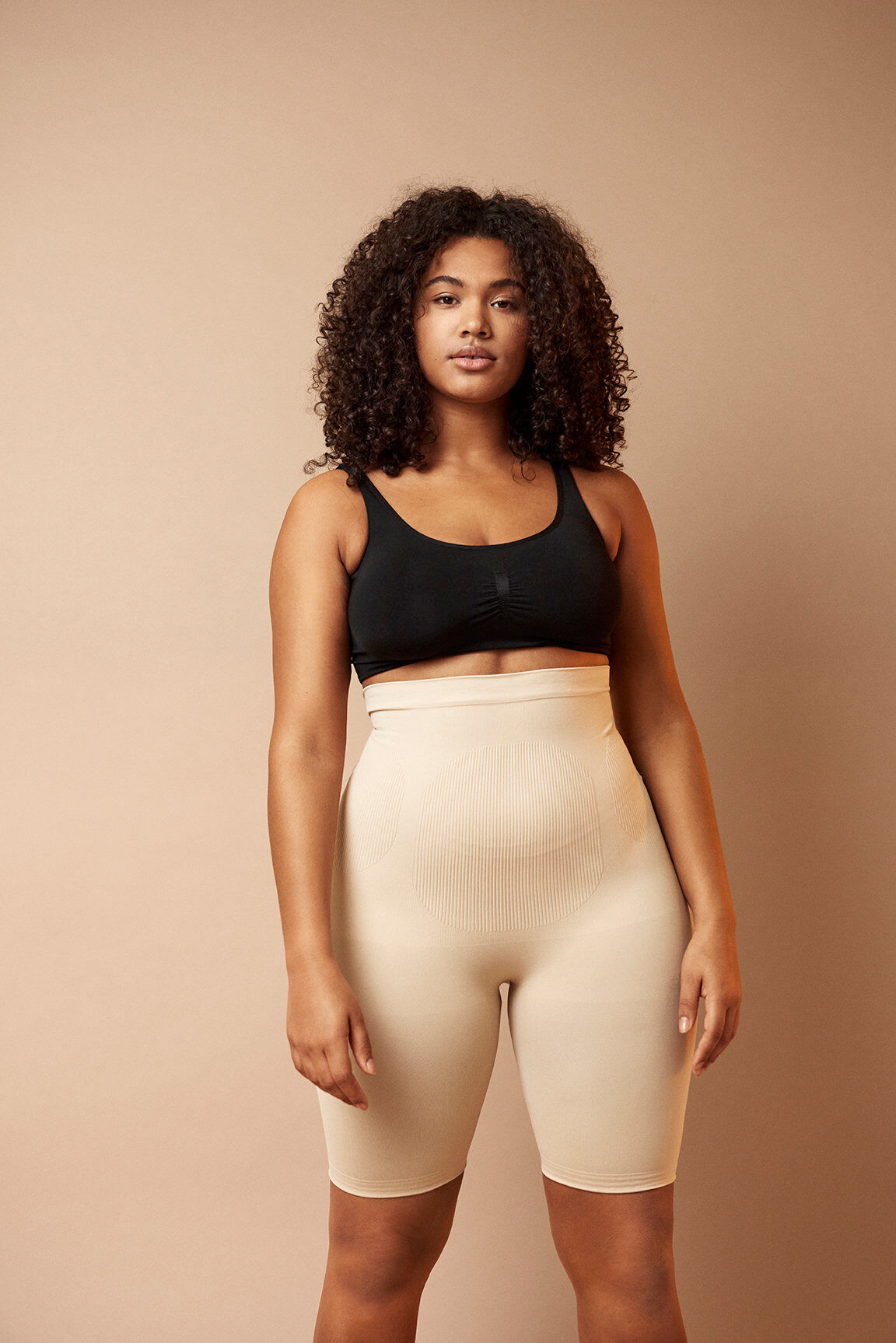 ZizzifashionHigh waisted shapewear shorts, Beige, Image image number 1