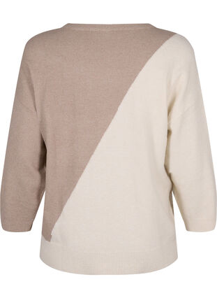 Knitted blouse with round neck and colorblock, Simply Taupe Comb, Packshot image number 1