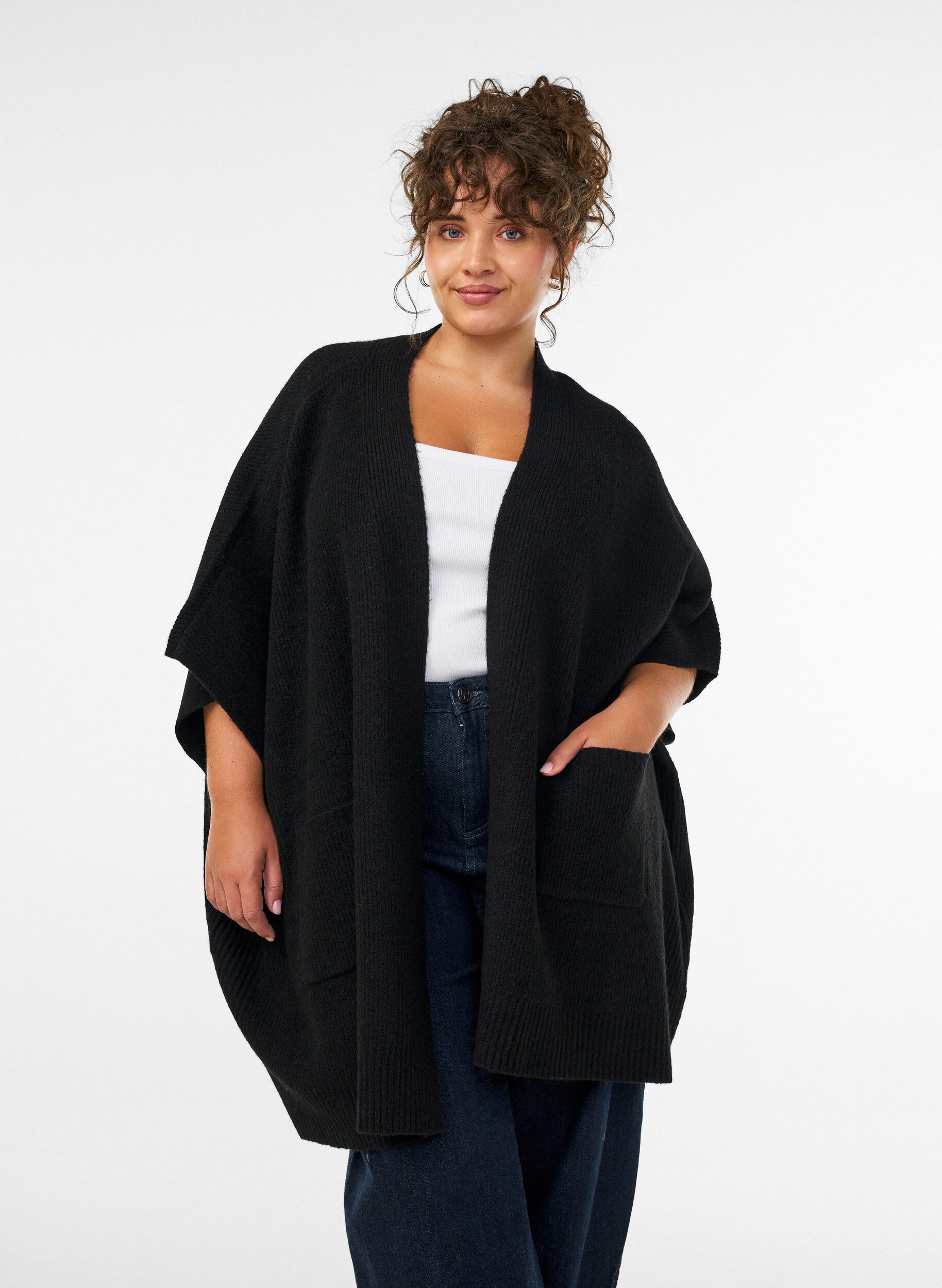 ZizzifashionCardigan with open front and wide sleeves, Black, Model image number 0