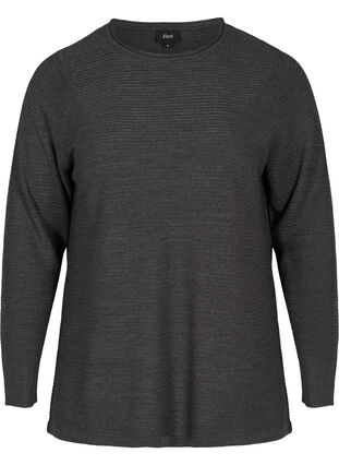 Ribbed knitted sweater with a round neck, Dark Grey Melange, Packshot image number 0