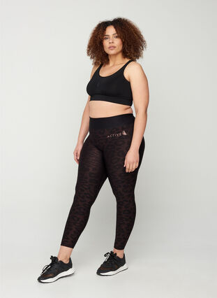 Cropped sparkly sports leggings, Black w copper, Model image number 3