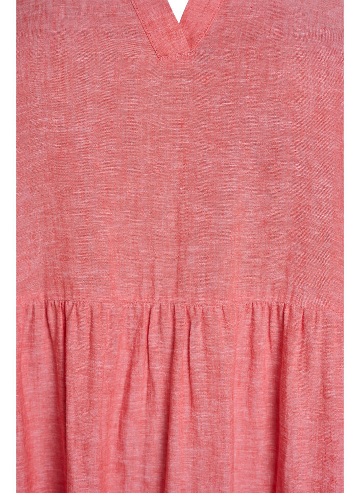 Knee-length A-line dress in linen and viscose, Coral, Packshot image number 2