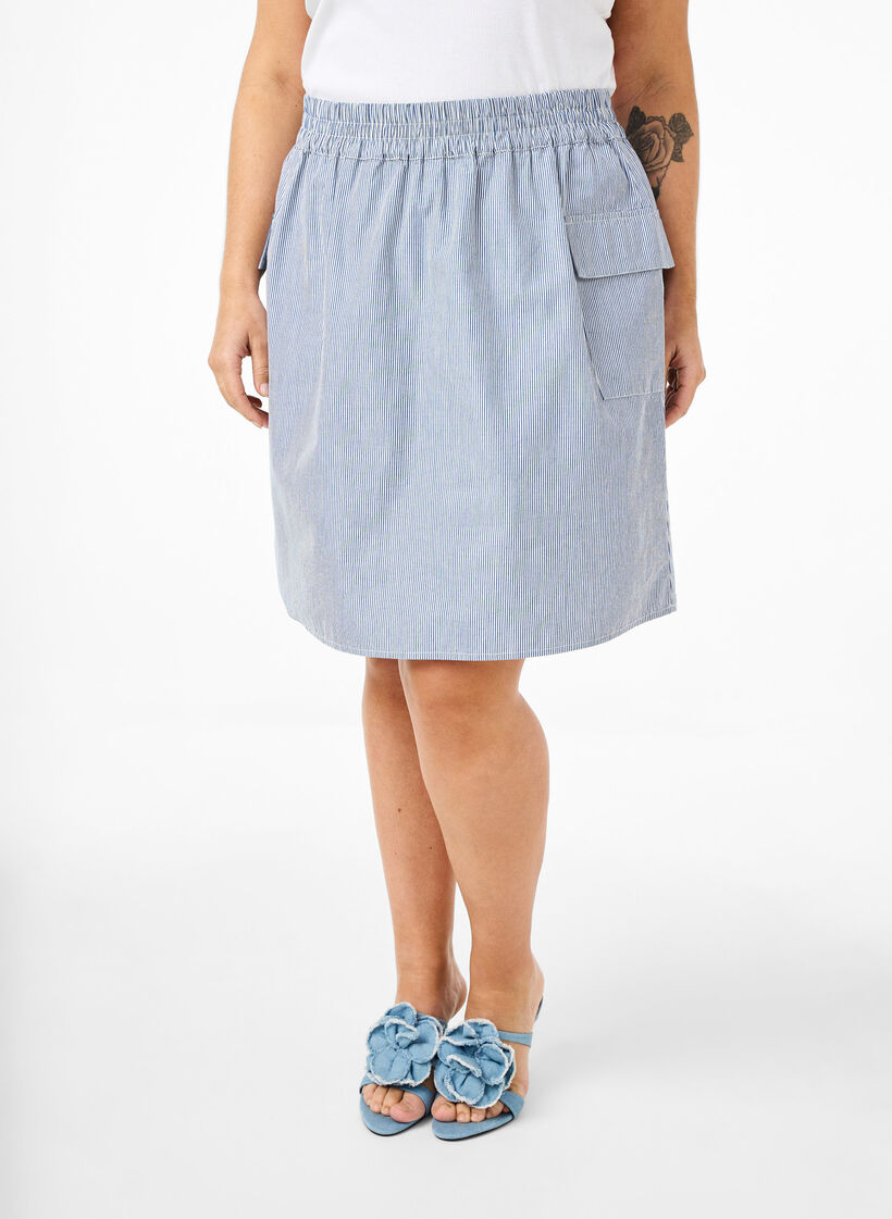 Short cotton skirt with elasticated waistband, Blue, Model image number 3