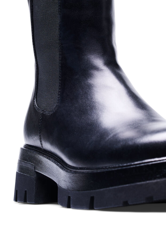 Wide fit leather boots with elastic, Black, Packshot image number 2