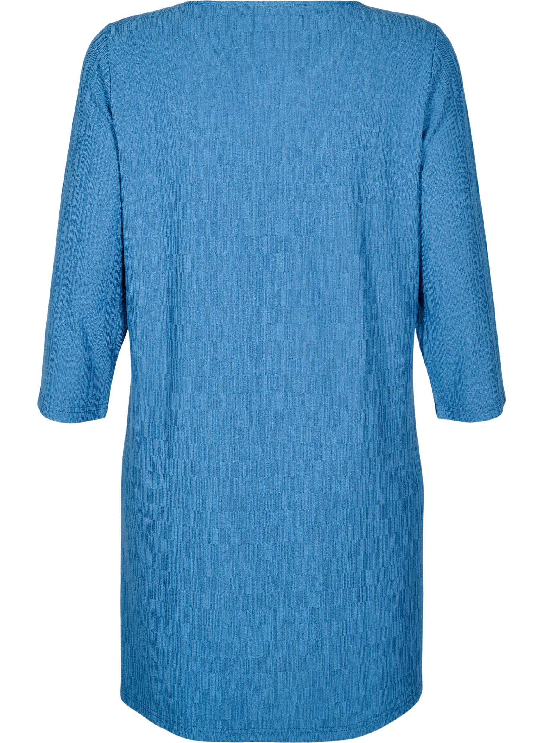 Zizzifashion Dress with texture and 3/4 sleeves, Blue, Packshot image number 1