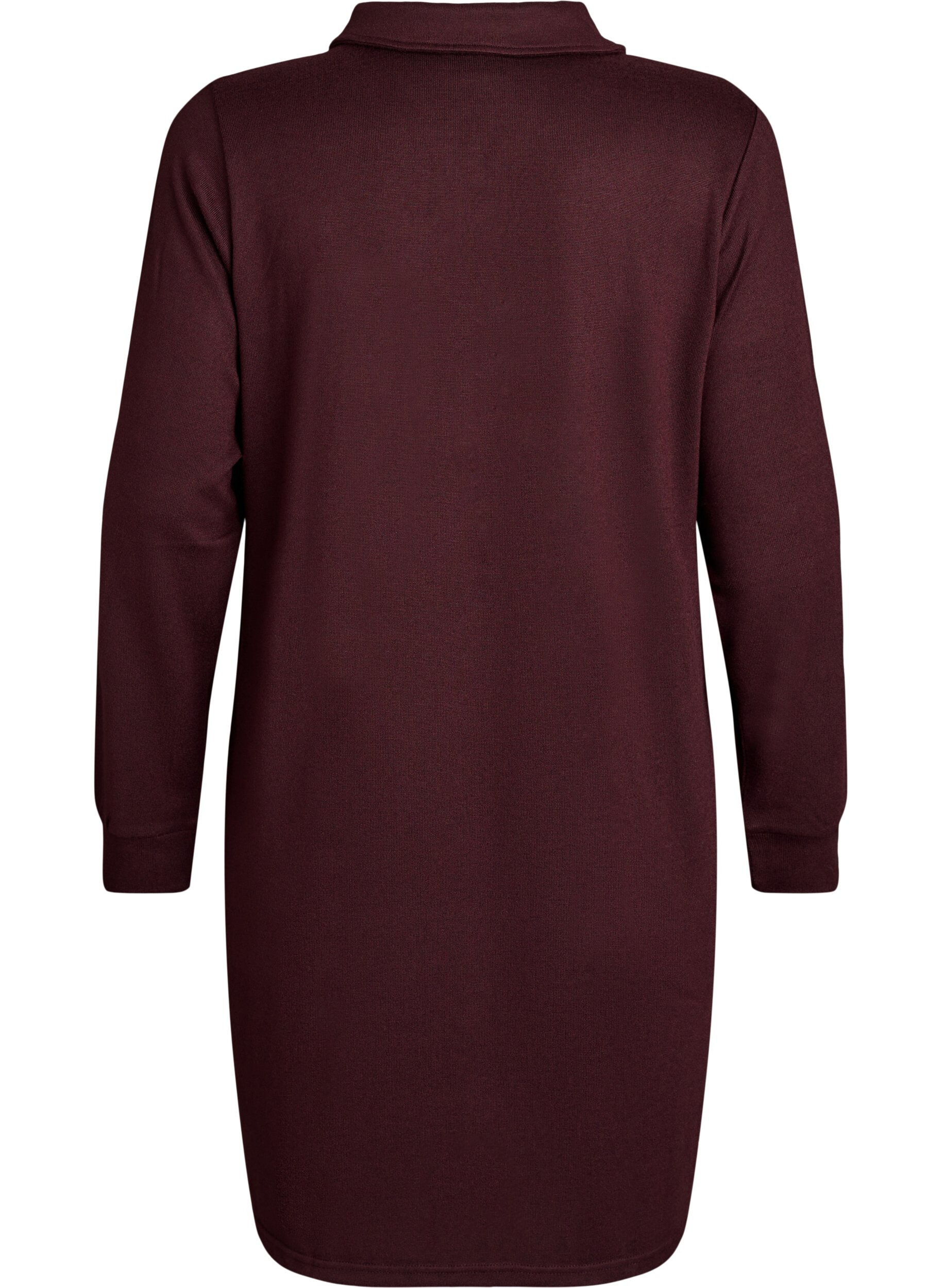 Zizzifashion Short polo dress with buttons and long sleeves, Dark Bordeaux, Packshot image number 1