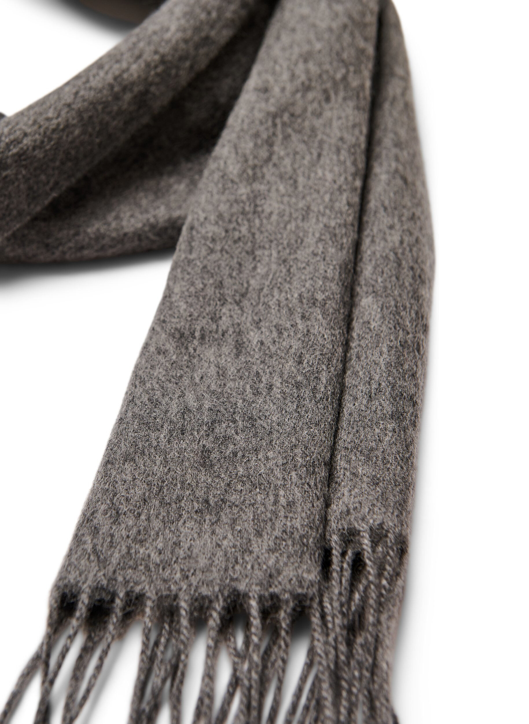 Zizzifashion Wool scarf with fringes, Grey, Packshot image number 1