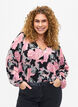 Shirt blouse with v-neck and print, Black Pale Mauve Fl., Model image number 0
