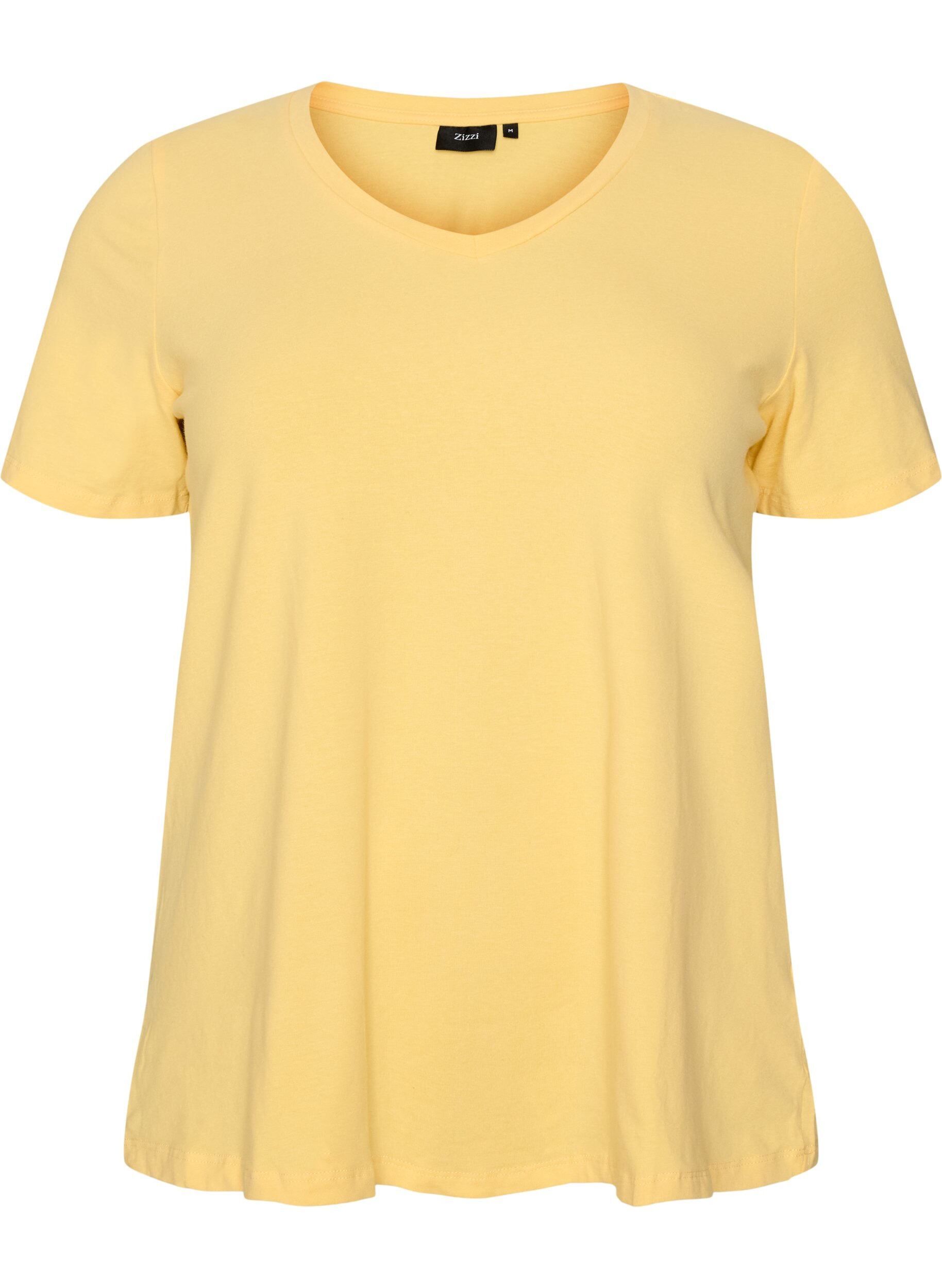 ZizzifashionBasic plain cotton t-shirt, Yellow, Packshot image number 0