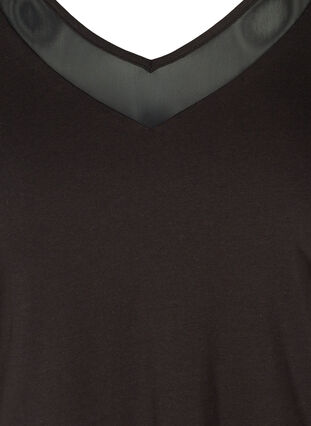 Short-sleeved T-shirt with V-neck and mesh, Black, Packshot image number 2