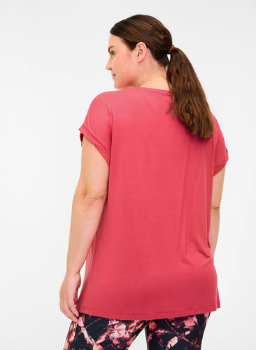 Exercise T-shirt in a viscose blend with print, Garnet Rose, Model image number 1