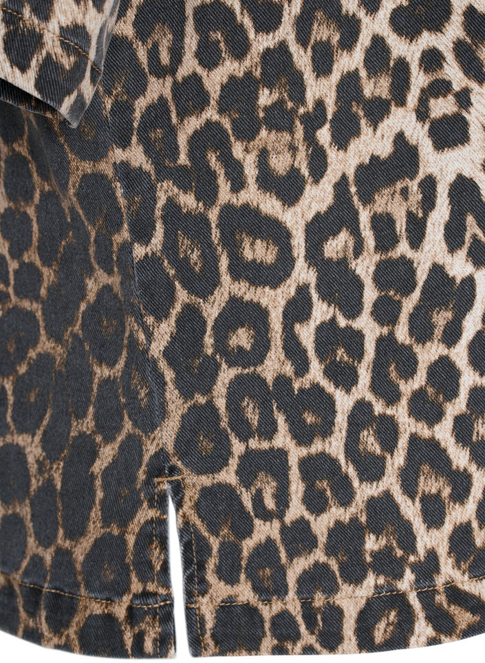 Leopard print denim blouse with collar and half sleeves, Brown, Packshot image number 3