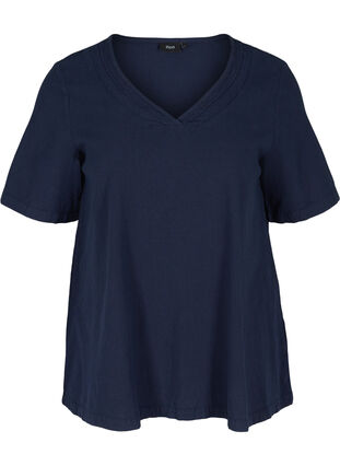 Short-sleeved blouse in cotton, Night Sky, Packshot image number 0