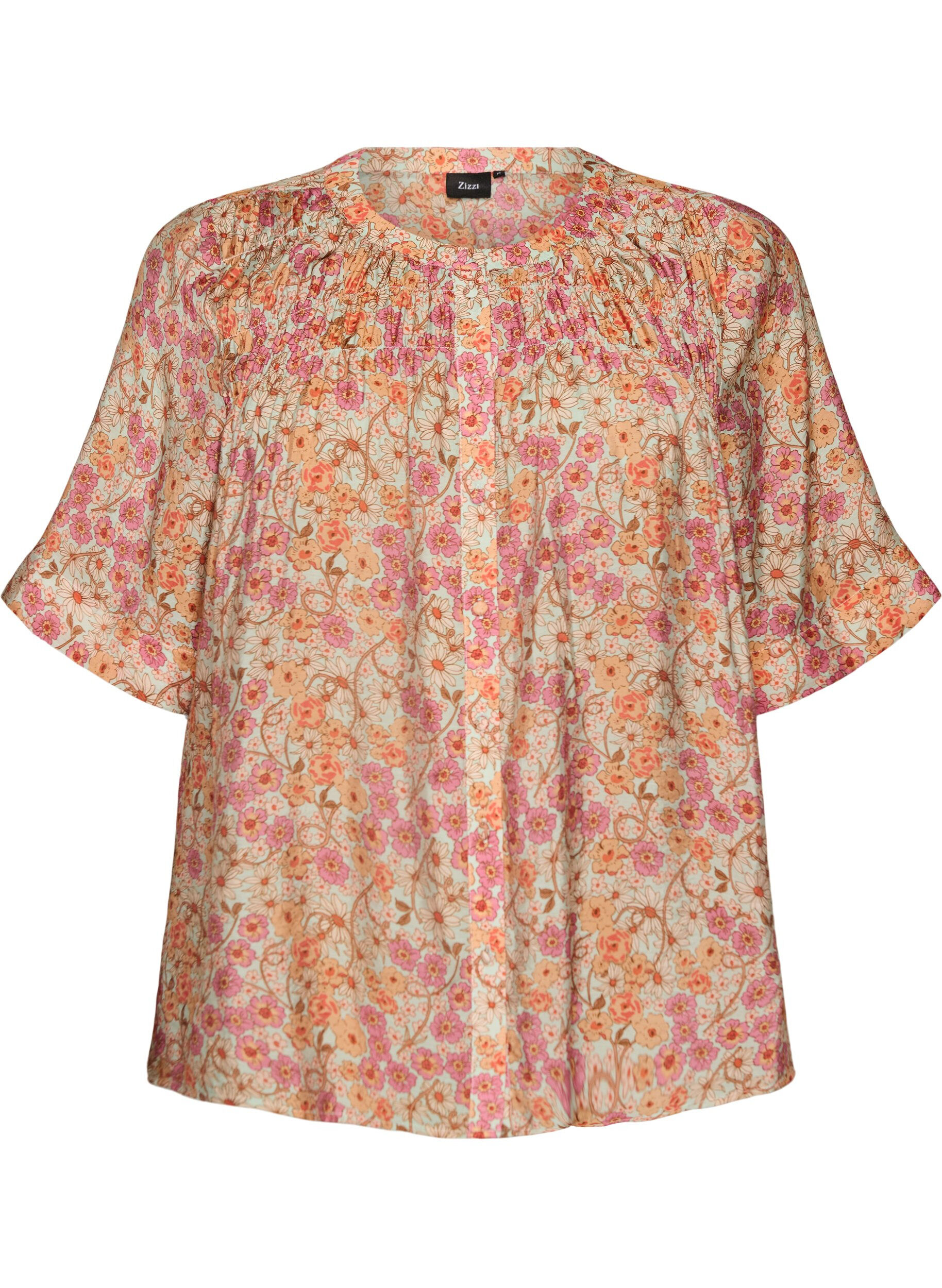 Zizzifashion Floral print viscose blouse, Orange, Packshot image number 0