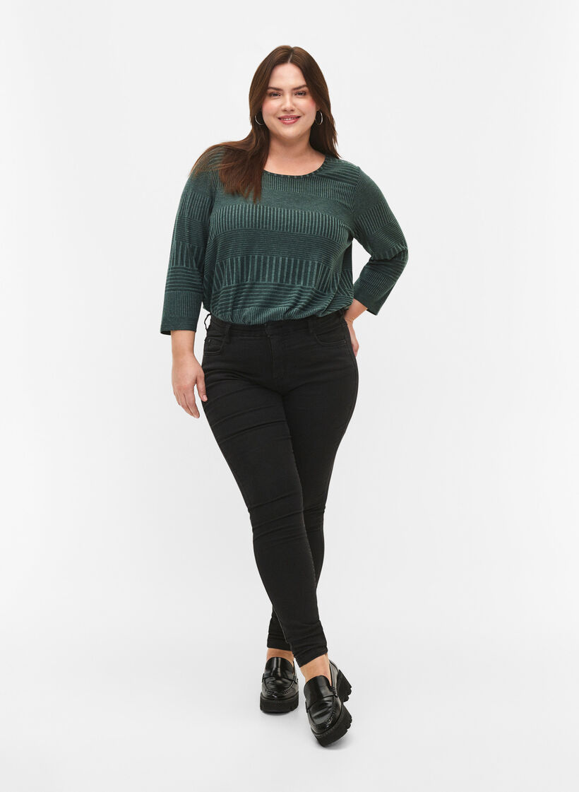 Blouse with 3/4 sleeves and striped pattern, Scarab Melange, Model image number 2