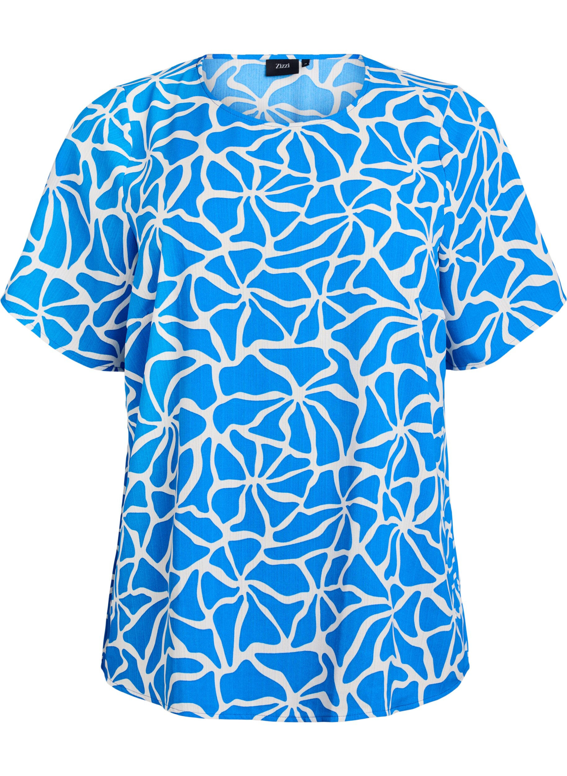 Short-sleeved blouse with round neck